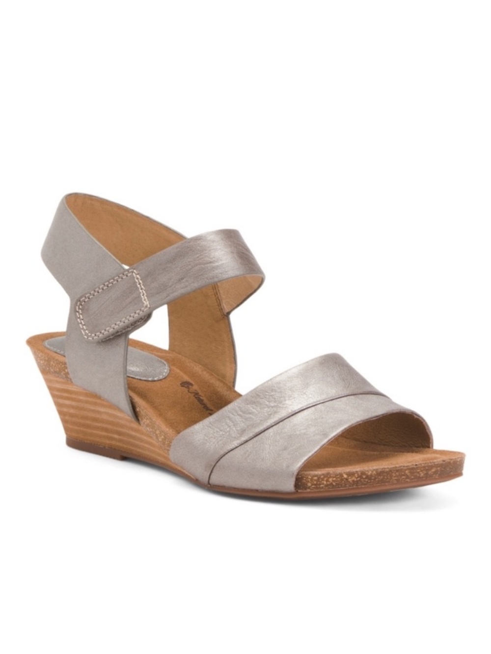 Sofft Verina Wedges Sandals Steel Pewter Silver Metallic Leather Size 6.5